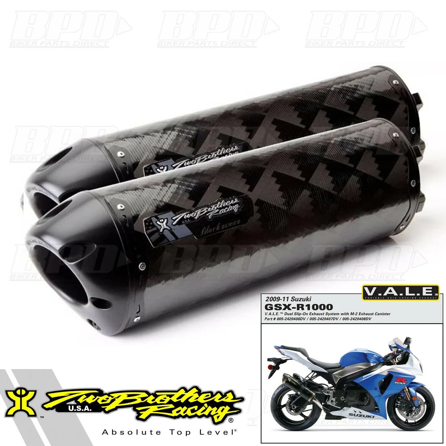 Suzuki GSX-R 1000 Two Brothers Racing Carbon Dual Slip On Exhausts